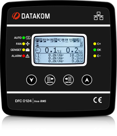 DFC-0124 Контроллер коэффициента мощности (Ч/Б дисп 128x64, 24 ступени, RS-485, SVC) 144х144 мм