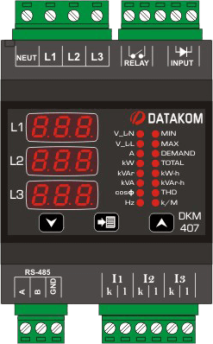 DKM-407 Анализатор сети, DIN Rail, THD, RS-485, 1-вх, 1-вых, AC фото 1